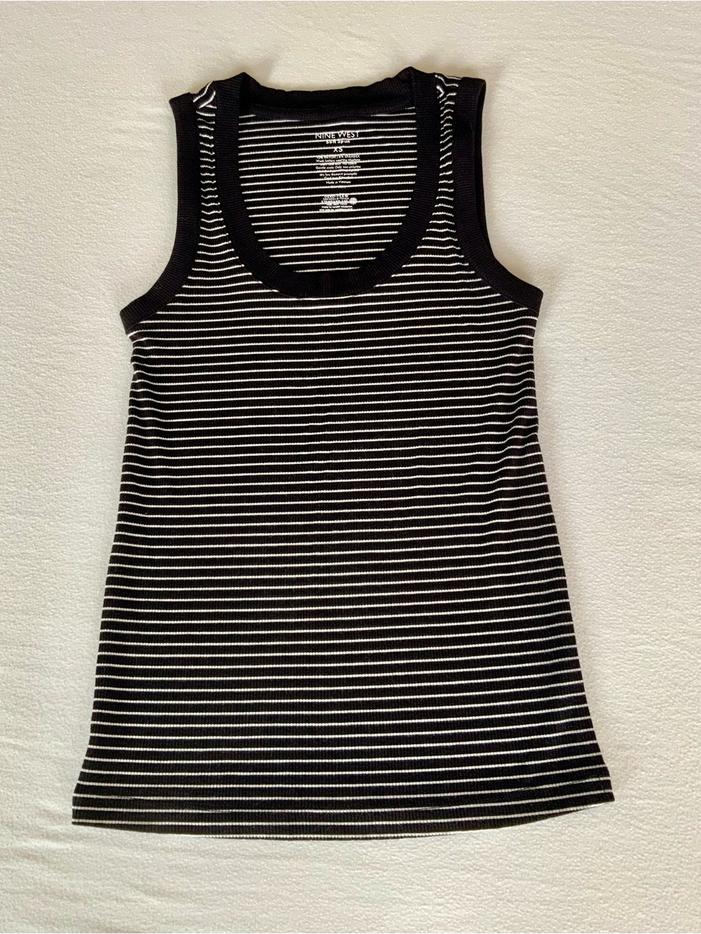 Nine West Soft Spun Ribbed Striped Tank Top Black White XS